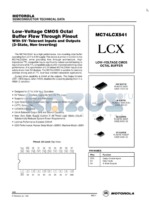 MC74LCX541ML2 datasheet - Low-Voltage CMOS Octal Buffer Flow Through Pinout with 5V-Tolerant Inputs and Outputs (3-State, Non-Inverting)