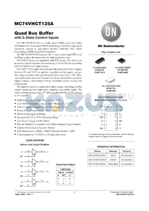 MC74VHCT125ADTR2 datasheet - Quad Bus Buffer with 3-State Control Inputs