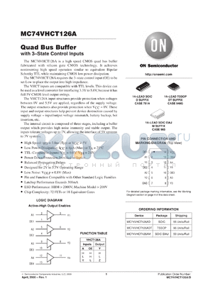 MC74VHCT126ADR2 datasheet - Quad Bus Buffer with 3-State Control Inputs