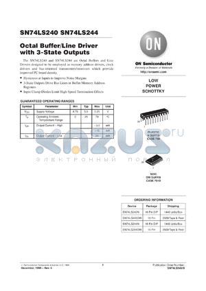 SN74LS240DWR2 datasheet - Octal Buffer/Line Driver with 3-State Outputs