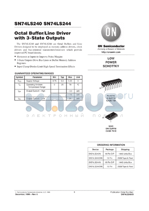 SN74LS244MEL datasheet - Octal Buffer/Line Driver with 3-State Outputs