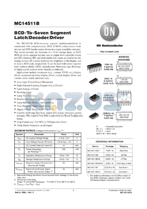 MC14511BFR1 datasheet - BCD-to-Seven Segment Latch/Decoder/Driver