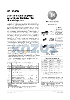 MC14543BFL1 datasheet - BCD-to-Seven Segment Latch/Decoder/Driver for Liquid Crystals