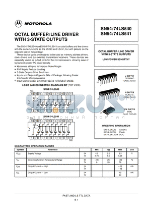 SN74LS541MR1 datasheet - OCTAL BUFFER/LINE DRIVER WITH 3-STATE OUTPUTS