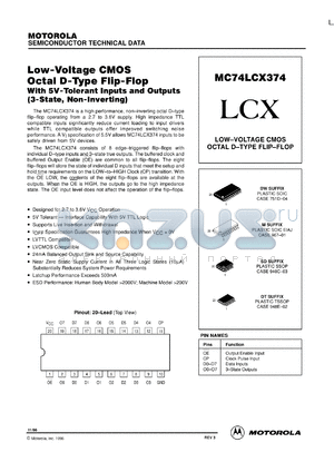 MC74LCX374ML2 datasheet - Low-Voltage CMOS Octal D-Type Flip-Flop with 5V-Tolerant Inputs and Outputs (3-State, Non-Inverting)