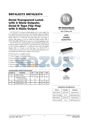 SN74LS374MR1 datasheet - Octal Transparent Latch with 3-State Outputs; Octal D-Type Flip-Flop WITH 3-STATE OUTPUT