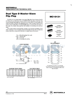 MC10131FNR2 datasheet - Dual Type D Master-Slave Flip-Flop