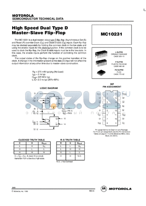 MC10231FNR2 datasheet - High Speed Dual Type D Master-Slave Flip-Flop