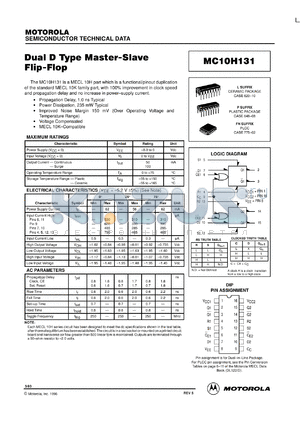 MC10H131ML2 datasheet - Dual D Type Master-Slave Flip-Flop