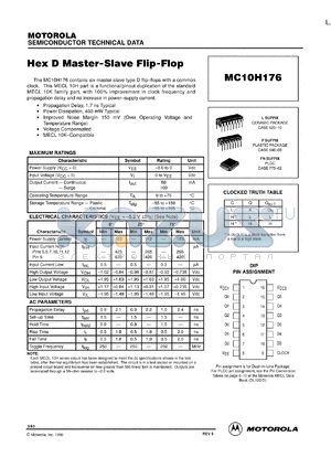 MC10H176MR1 datasheet - Hex D Master-Slave Flip-Flop