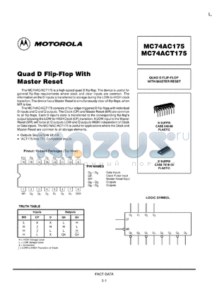 MC74AC175N datasheet - Quad D Flip-Flop With Master Reset