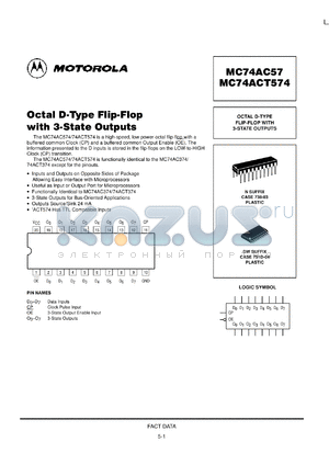MC74AC574SDR2 datasheet - Octal D Type Flip Flop with 3 State Outputs