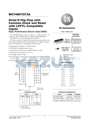 MC74HC273AFL1 datasheet - Octal D Flip-Flop with Common Clock and Reset with LSTTL Compatible Inputs