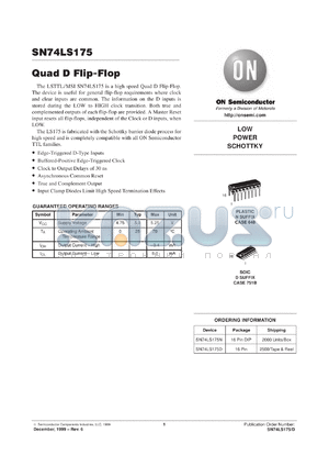 SN74LS175DR2 datasheet - Quad D Flip-Flop