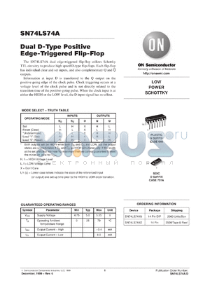 SN74LS74AML1 datasheet - Dual D-Type Positive Edge-Triggered Flip-Flop