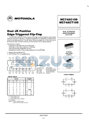 MC74AC109ML2 datasheet - Dual JK Positive Edge Triggered Flip Flop