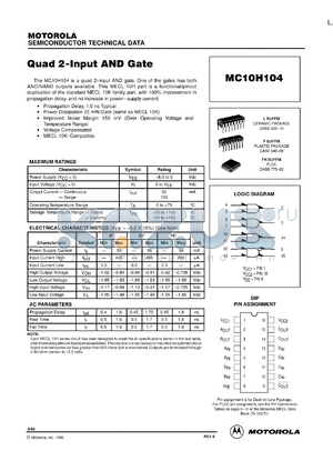 MC10H104ML1 datasheet - Quad 2-Input AND Gate