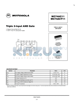 MC74AC11DR2 datasheet - Triple 3 Input AND Gate