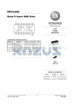 SN74LS08DR2 datasheet - Quad 2-Input AND Gate