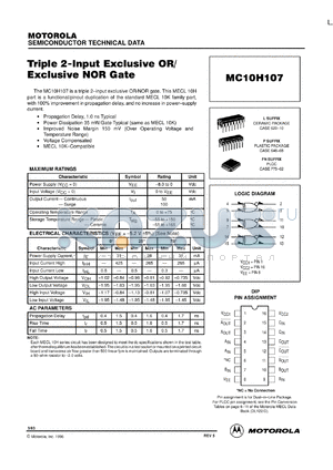 MC10H107MR1 datasheet - Triple 2-Input Exclusive OR/Exclusive NOR Gate