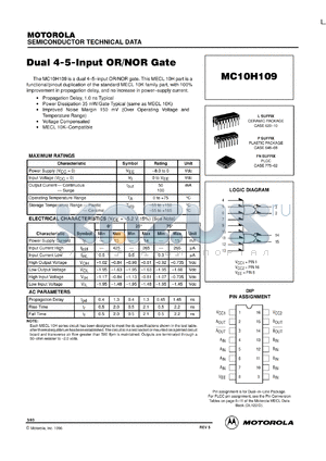 MC10H109ML1 datasheet - Dual 4-5-Input OR/NOR Gate