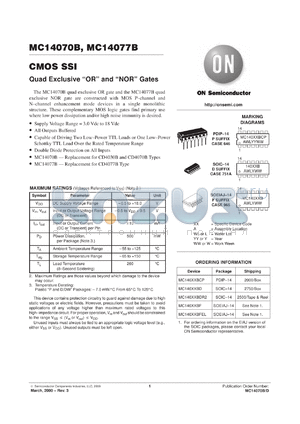 MC14070BFR1 datasheet - Quad Exclusive OR, Quad Exclusive NOR Gates