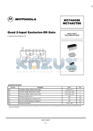 MC74AC86DT datasheet - Quad 2 Input Exclusive OR Gate