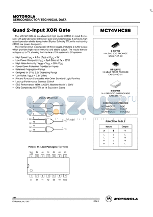 MC74VHC86DR2 datasheet - Quad 2-Input XOR Gate