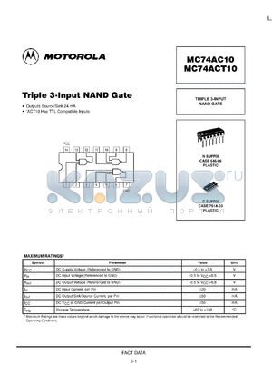 MC74ACT10M datasheet - Triple 3 Input NAND Gate