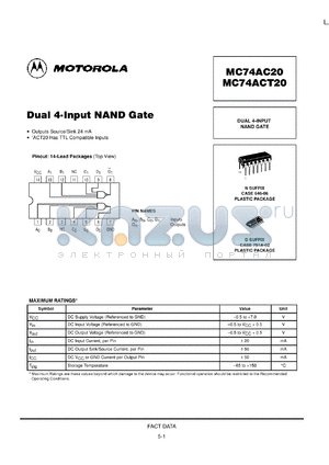 MC74ACT20M datasheet - Dual 4 Input NAND Gate