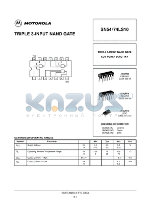 SN74LS10DR2 datasheet - TRIPLE 3-INPUT NAND GATE