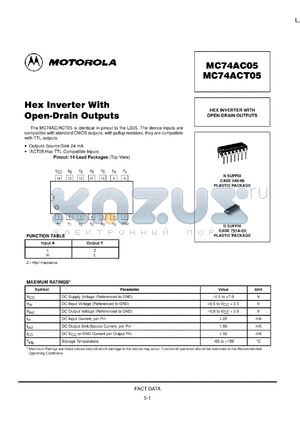 MC74AC05M datasheet - Hex Inverter With Open Drain Outputs