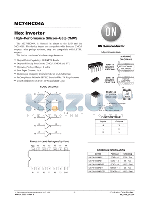 MC74HC04ADTEL datasheet - Hex Inverter