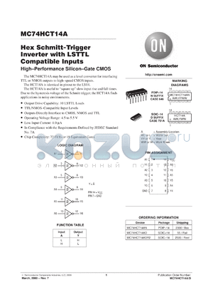 MC74HCT14ADTR2 datasheet - Hex Schmitt Trigger Inverter with LSTTL Compatible Inputs