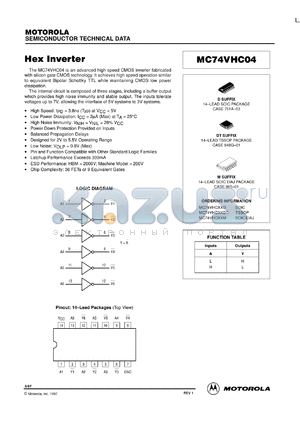 MC74VHC04MEL datasheet - Hex Inverter