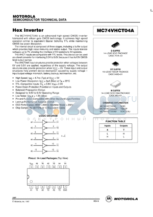 MC74VHCT04ADR2 datasheet - Hex Inverter (TTL Compatible)