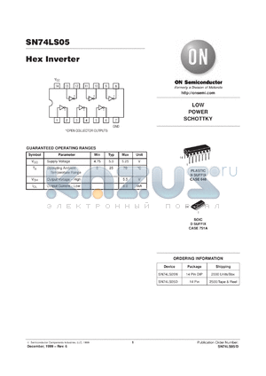 SN74LS05M datasheet - Hex Inverter