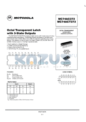 MC74AC373ML1 datasheet - Octal Transparent Latch with 3 State Outputs