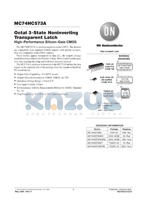 MC74HC573ADTEL datasheet - Octal 3-State  NonInverting Transparent Latch
