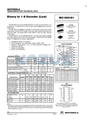 MC10H161ML2 datasheet - Binary to 1-8 Decoder (Low)