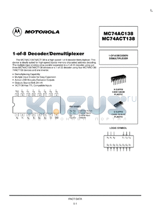 MC74AC138DTEL datasheet - 1 of 8 Decoder/Demultiplexer