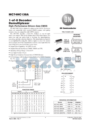 MC74HC138AFR2 datasheet - 1-of-8 Decoder/Demultiplexer