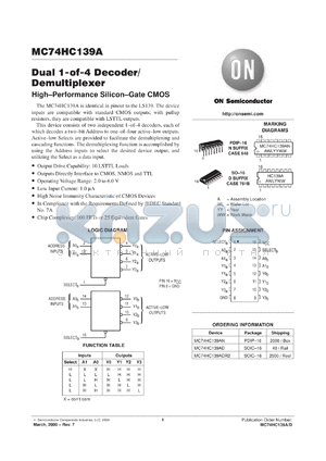 MC74HC139AFR2 datasheet - Dual 1-of-4 Decoder/Demultiplexer