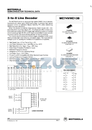 MC74VHC138DTEL datasheet - 3-to-8 Line Decoder