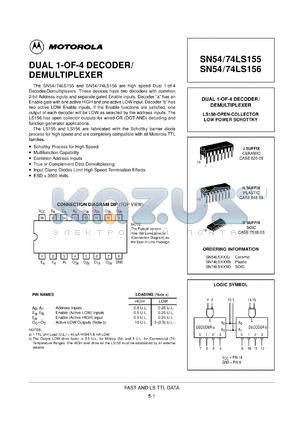 SN74LS156DR2 datasheet - DUAL 1-OF-4 DECODER/ DEMULTIPLEXER