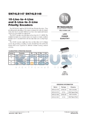 SN74LS148ML2 datasheet - 10-Line-to-4-Line and 8-Line-to-3-Line Priority Encoders