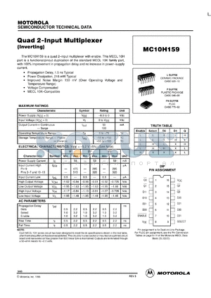 MC10H159ML2 datasheet - Quad 2-Input Multiplexer