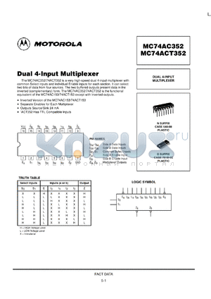 MC74AC352DR2 datasheet - Dual 4-Input Multiplexer