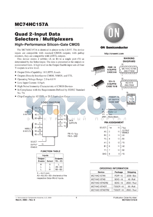 MC74HC157AFR2 datasheet - Quad 2-Input Data Selectors/Multiplexers