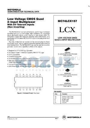 MC74LCX157ML2 datasheet - Low Voltage CMOS Quad 2-Input Multiplexer with 5V-Tolerant Inputs (Non-Inverting)